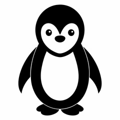 Adorable Baby Penguin Silhouette Vector Illustration on White Background