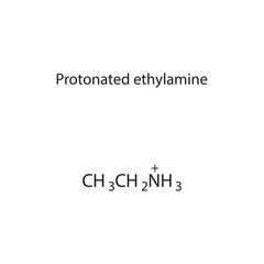 Protonated ethylamine skeletal structure diagram.Organic molecule compound molecule scientific illustration.