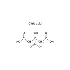 Citric acid skeletal structure diagram.Organic molecule compound molecule scientific illustration.