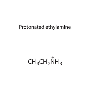 Protonated ethylamine skeletal structure diagram.Organic molecule compound molecule scientific illustration.