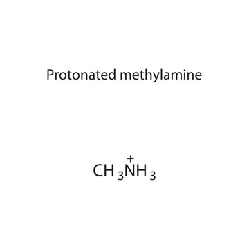 Protonated methylamine skeletal structure diagram.Organic molecule compound molecule scientific illustration.