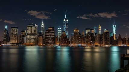 Fototapeta premium Panoramic view on Manhattan at night, New York, USA