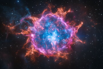 Obraz premium A bright supernova explosion, with colorful gases and stars being thrown into space