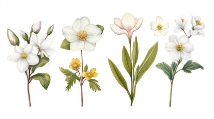 Fototapeta premium Elegant botanical illustration of blooming spring flowers, perfect for a seasonal garden-themed banner.