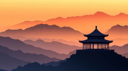 chinese temple background, minimal, art, ai generative