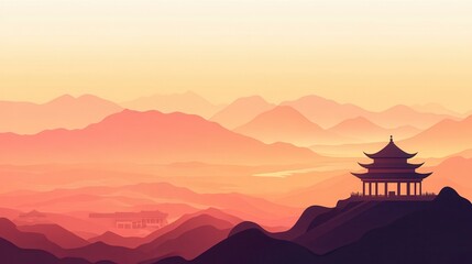 chinese temple background, minimal, art, ai generative