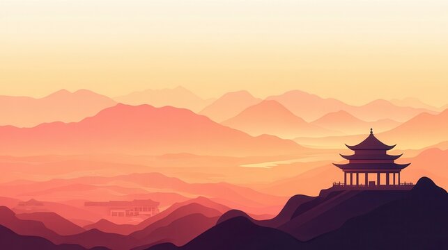chinese temple background, minimal, art, ai generative