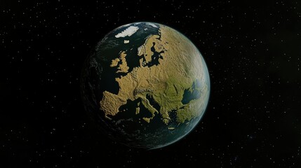 Obraz premium Europe seen from space with the Earth curvature, surrounded by stars. Highlighting the richness of the continent and its surroundings.