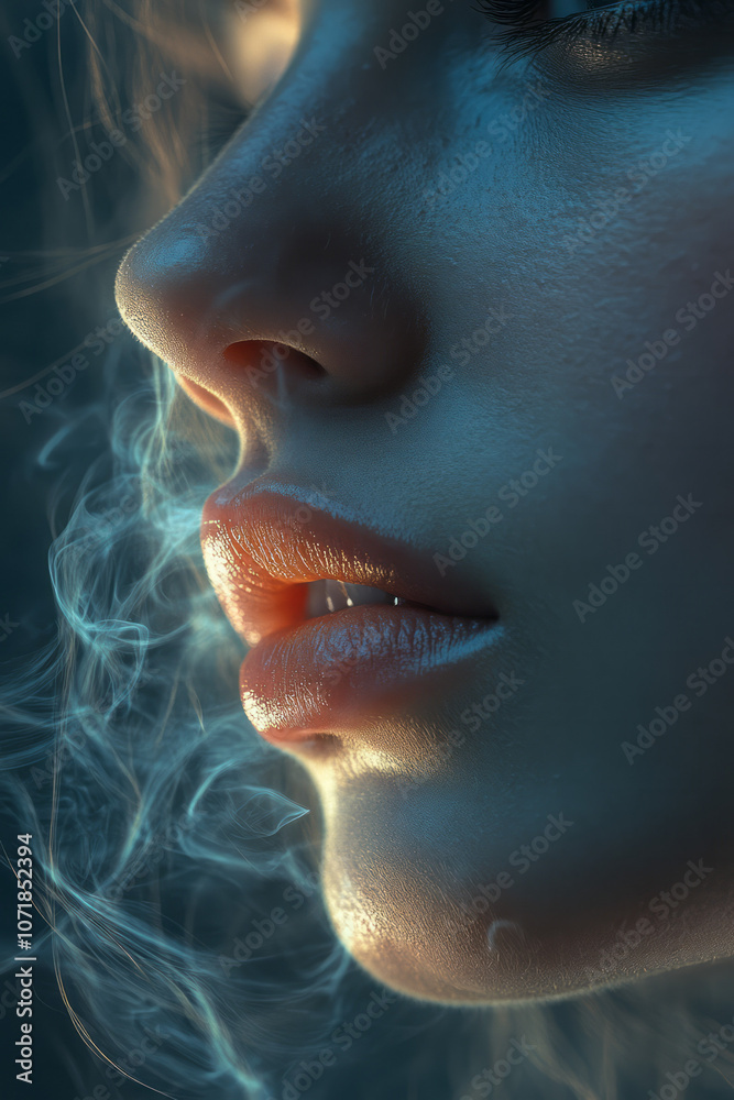 Aufkleber a nose silhouette with delicate swirling lines representing allergens, creating a soft, conceptual l