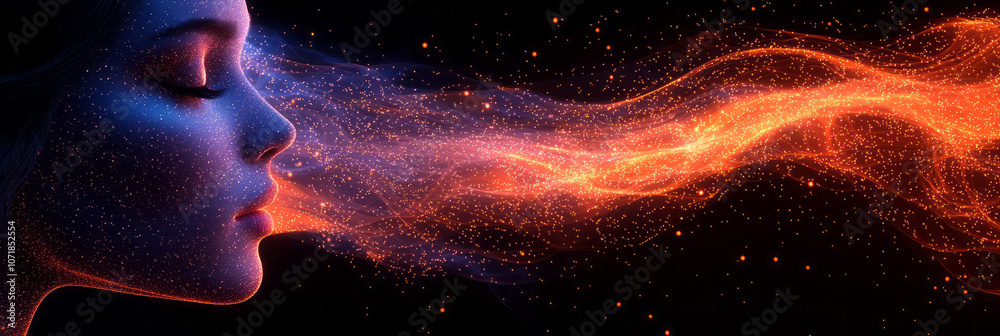 Poster abstract lines depicting airflow and particles around a face silhouette, representing seasonal aller