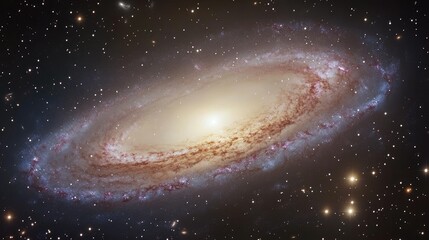 Fototapeta premium Majestic spiral galaxy surrounded by distant stars and light-filled nebulae, giving a sense of depth and vastness in space.