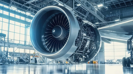  Large Airplane Engine in Maintenance Hangar