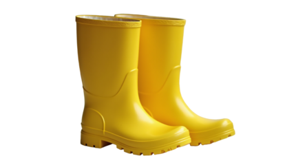  Yellow Rain Boots on Transparent Background.