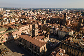 Aerial drone view of Bologna city historic center early in the morning in Italy © Giannis