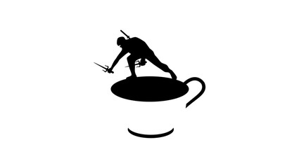 Ninja Coffee, black isolated silhouette