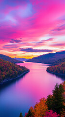 picturesque sunrise over lake, reflecting vibrant colors in sky