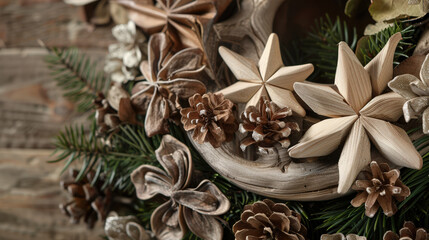 christmas natural decoration banner with copy space