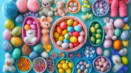 Fototapeta premium Colorful Easter Decorations and Treats Arrangement
