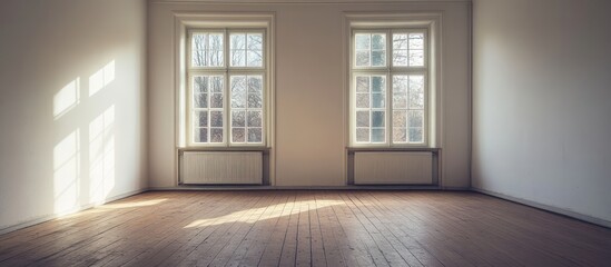 Fototapeta premium Empty Room with Sunlight Streaming Through Windows