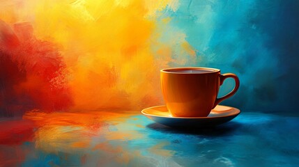 Obraz premium Coffee cup on a vibrant colored background, coffee, cup, beverage, drink, mug, colorful, vibrant, background