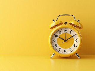 A yellow alarm clock on a bright yellow background
