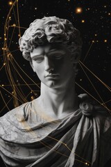 Obraz premium Classical Stoic Marble Statue with Abstract Cosmic Galaxy Inspired Modern Expressionism on a Background