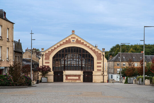 Covered market building in the town of Flers in Normandy, France