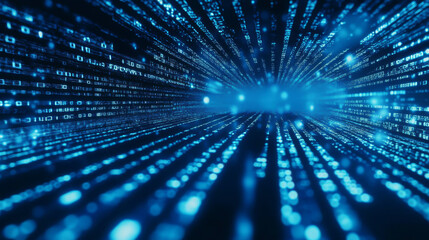 Protecting data and networks online is essential. This image shows a blue background with fast internet speeds and binary code, representing the complex world of cybersecurity.
