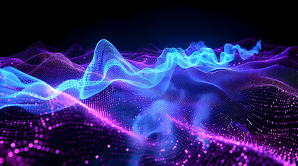 Abstract 3D Neon Blue and Purple Digital Waves Flowing on a Black Background
