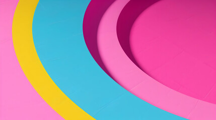 Fototapeta premium Abstract 3D Illustration with Curved Layers of Pink, Blue, and Yellow, Creating a Modern and Stylish Background Design