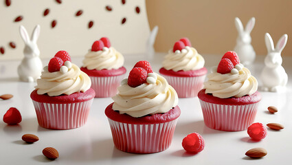 Delicious Raspberry candy sweet cupcakes muffins. Perfect for birthday.