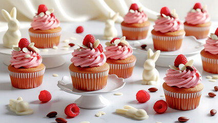 Delicious Raspberry candy sweet cupcakes muffins. Perfect for birthday.