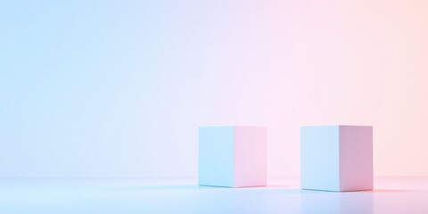 Fototapeta premium Abstract minimalistic composition with geometric cubes and gradient lighting effects.