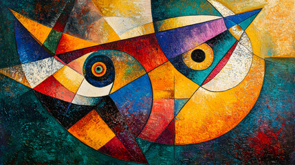 Fototapeta premium Abstract Geometric Painting with Vivid Colors and Bold Shapes in an Eye-Catching Composition