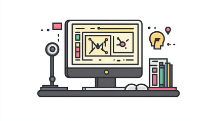 Obraz premium This icon represents data science, a field that uses computers to analyze large amounts of information. It's used in areas like artificial intelligence, big data, and machine learning.