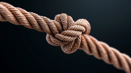 Closeup of a Knotted Rope on a Black Background Texture Strength Connection