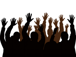 a group of people raising their hands