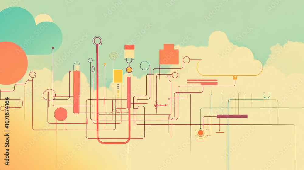Poster this image shows a simple drawing of how cloud computing works. it uses lines and shapes to show how