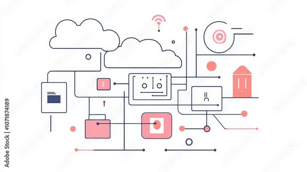 Poster this image shows a simple drawing of how cloud computing works. it uses lines and shapes to show how