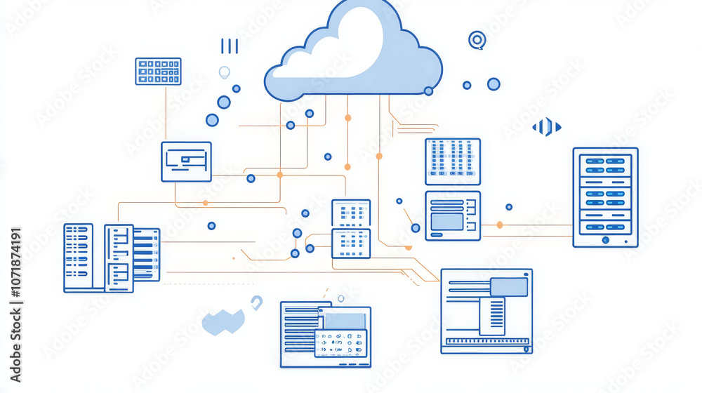 Poster this image shows a simple drawing of how cloud computing works. it uses lines and shapes to show how