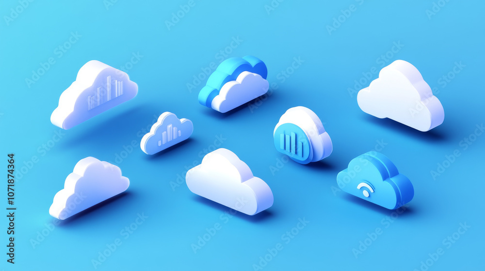 Poster this image shows different types of clouds. it has 2d and 3d clouds, representing how different clou
