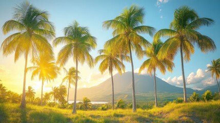 Fototapeta premium Mountain palms basking in sunlight.