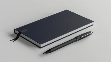 Dark Navy Notebook with Pen, Generative AI Illustration