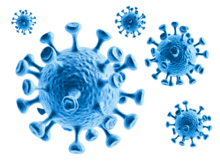 blue virus cells on a white background