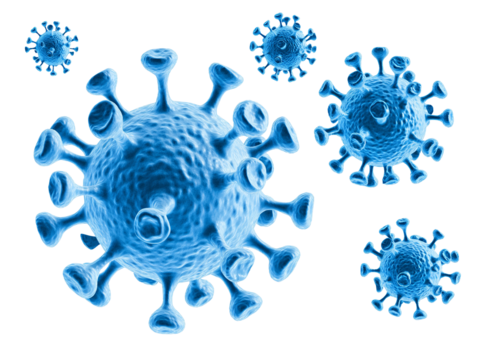 blue virus cells on a white background