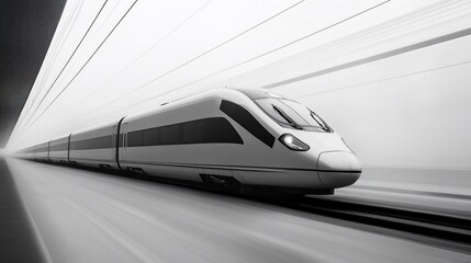 Fototapeta premium A high-speed train moving through a tunnel with a blurred background.