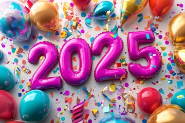 2025 Pink Number Balloons with Confetti and Balloons