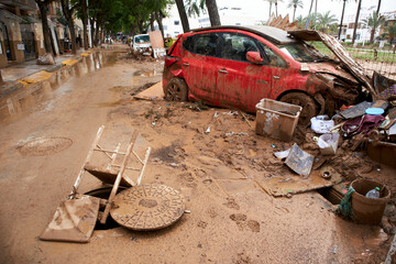 Destroyed cars after the DANA of 2024 passed through Valencia, Spain