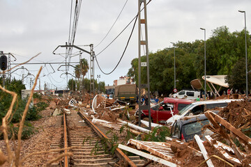 Train tracks destroyed after the floods caused by the DANA of 2024 at Paiporta, Valencia, Spain