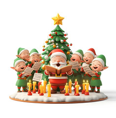 Santa and Elves Singing Christmas Carols Together
